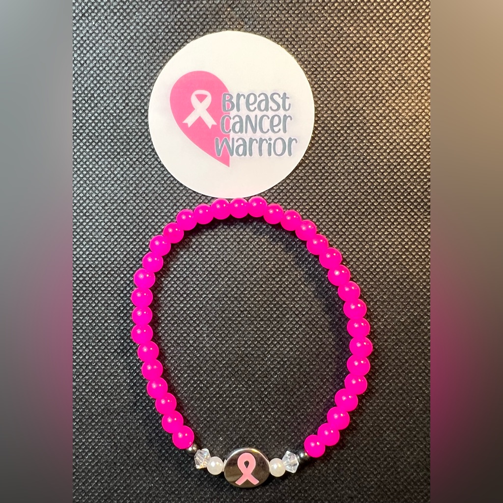 Breast Cancer Warrior Pink Beaded Stretch Bracelet With Charm